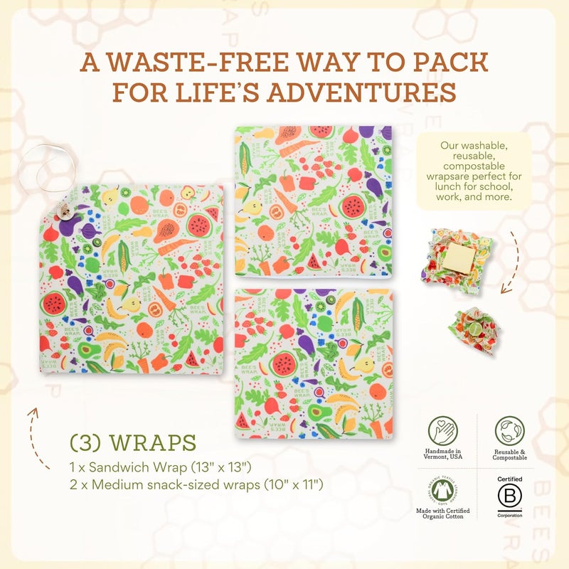 Bee's Wrap Beeswax Wraps for Food - Garden Party 3 Pack (2M 1 Sandwich) Made in USA Reusable & Organic Food Wraps, Sandwich Wrap - Eco-Friendly Alternative to Aluminum Foil & Plastic Wrap - Image 4